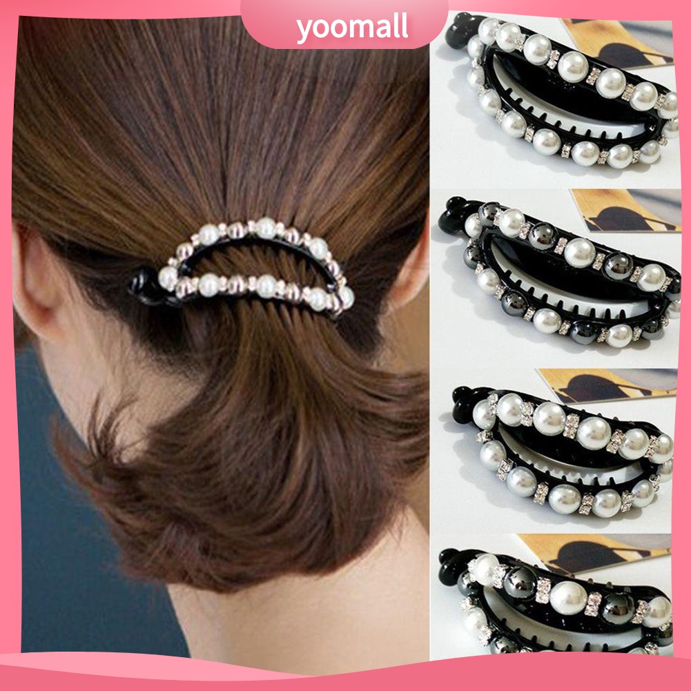 Kẹp Tóc Đuôi Ngựa Đính Đá / Ngọc Trai Giả Hình Oval Rỗng Cho Nữ