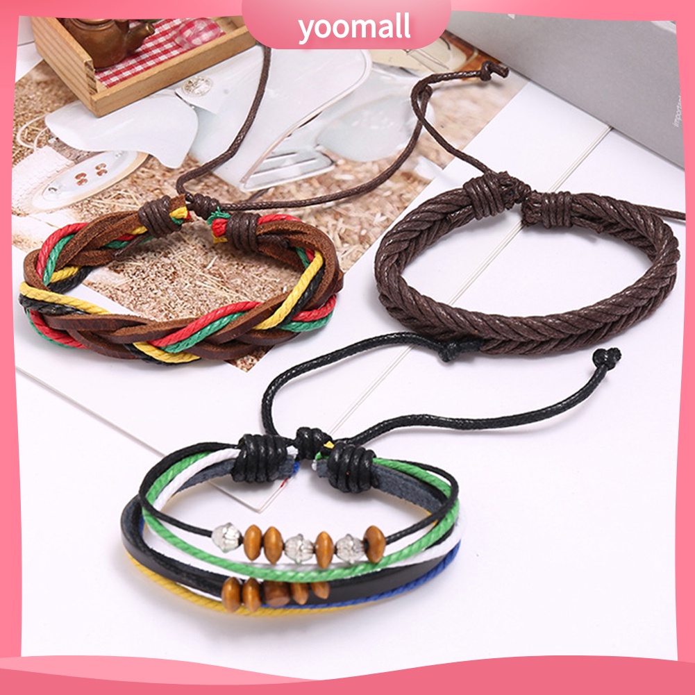 Set 3 Vòng Tay Giả Da Phong Cách Retro Thời Trang Cho Nam