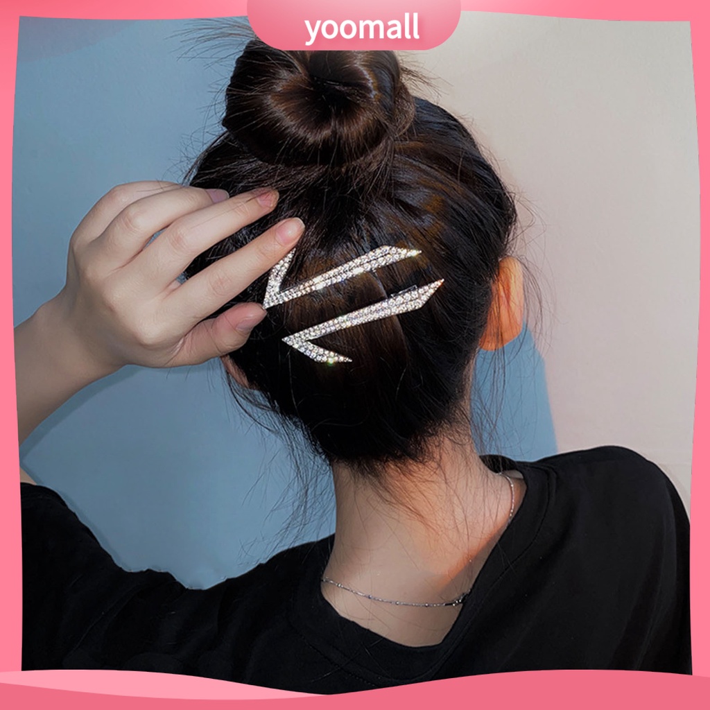 1 Cặp Kẹp Tóc Kim Loại Đính Đá Chống Trượt Kiểu Dáng Thời Trang