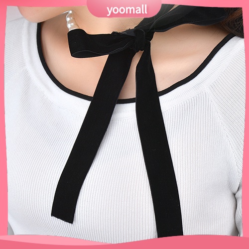Vòng Cổ Choker Dây Nhung Thắt Nơ Đính Ngọc Trai Nhân Tạo Thời Trang