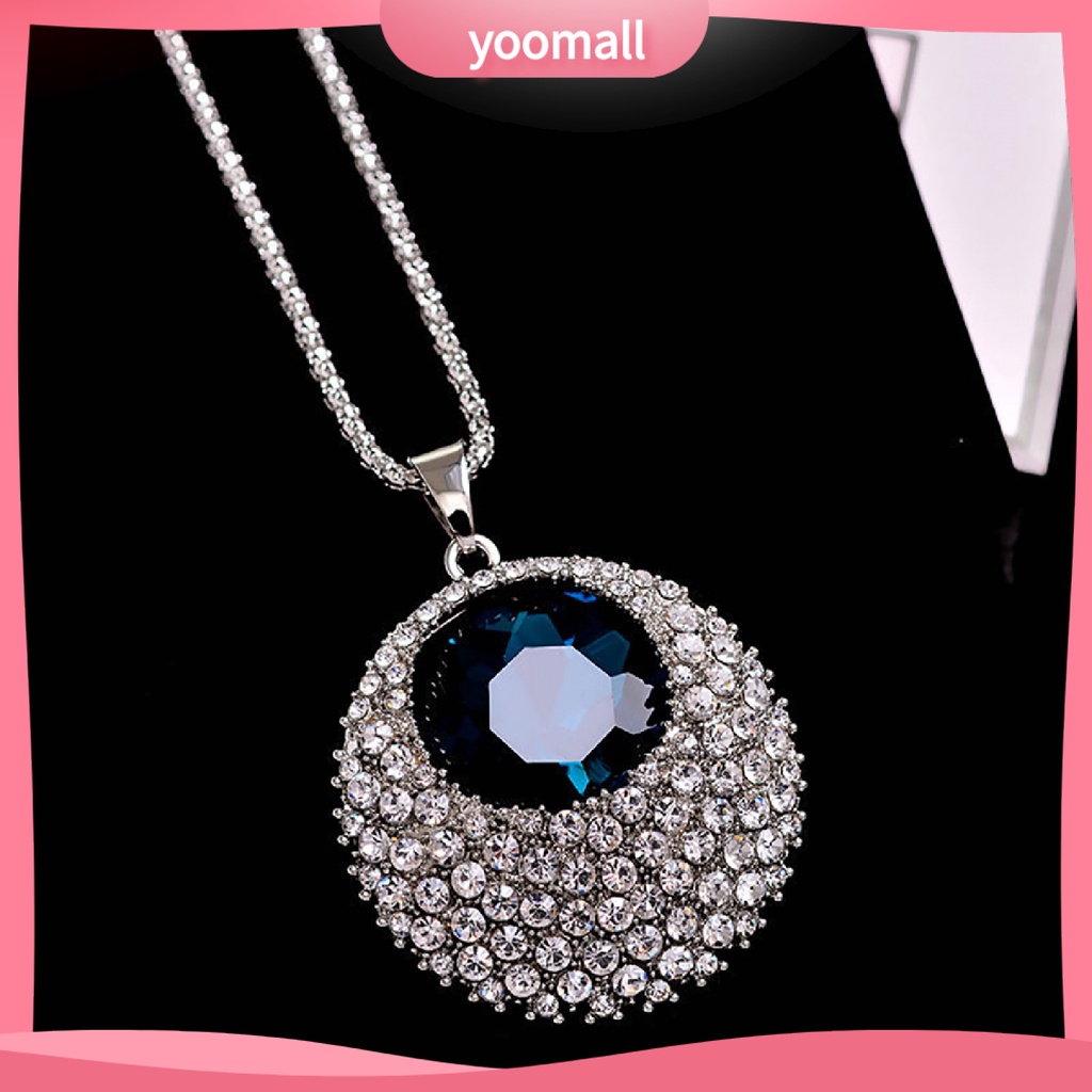 Vòng cổ Dài Mặt Tròn Đính Đá Phong Cách Cổ Điển Cho Nữ