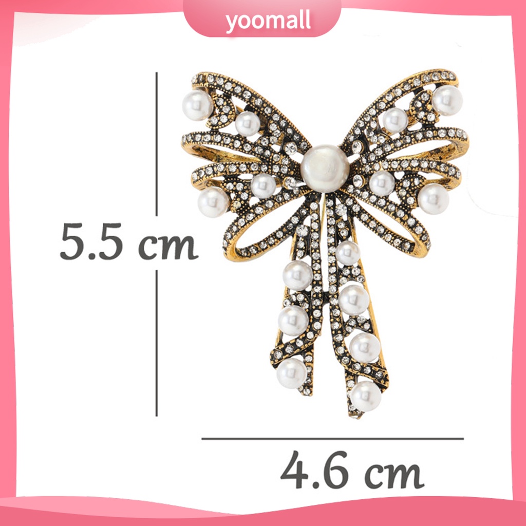 Ghim Cài Áo Hình Nơ Đính Ngọc Trai Giả Phong Cách Pháp Cổ Điển Sang Trọng Dành Cho Nữ