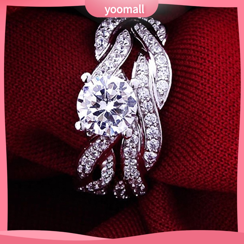 Set 2 Nhẫn Cưới Thiết Kế Chéo Đính Đá Thời Trang Cho Nữ