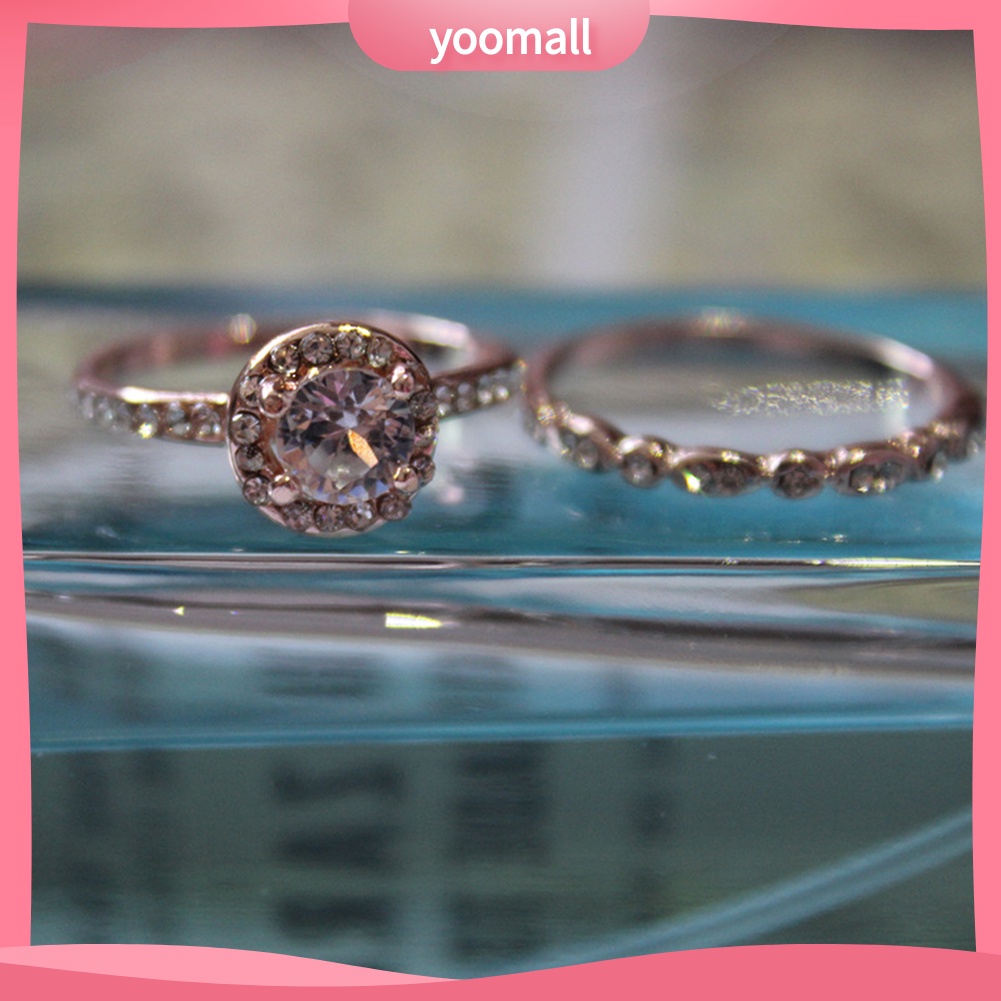 Bộ 2 Nhẫn Đính Đá Zircon Thời Trang Sang Trọng Cho Nữ