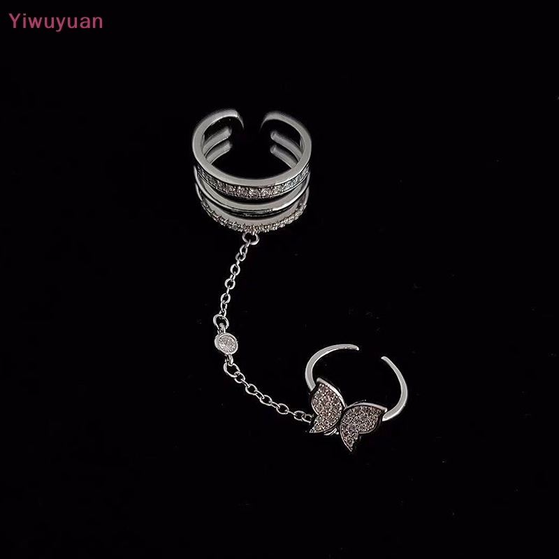 < Yiwuyuan > Nhẫn Hình Bướm Dạng Dây Xích Đôi Phong Cách Punk HipHop Thời Trang Dành Cho Nữ