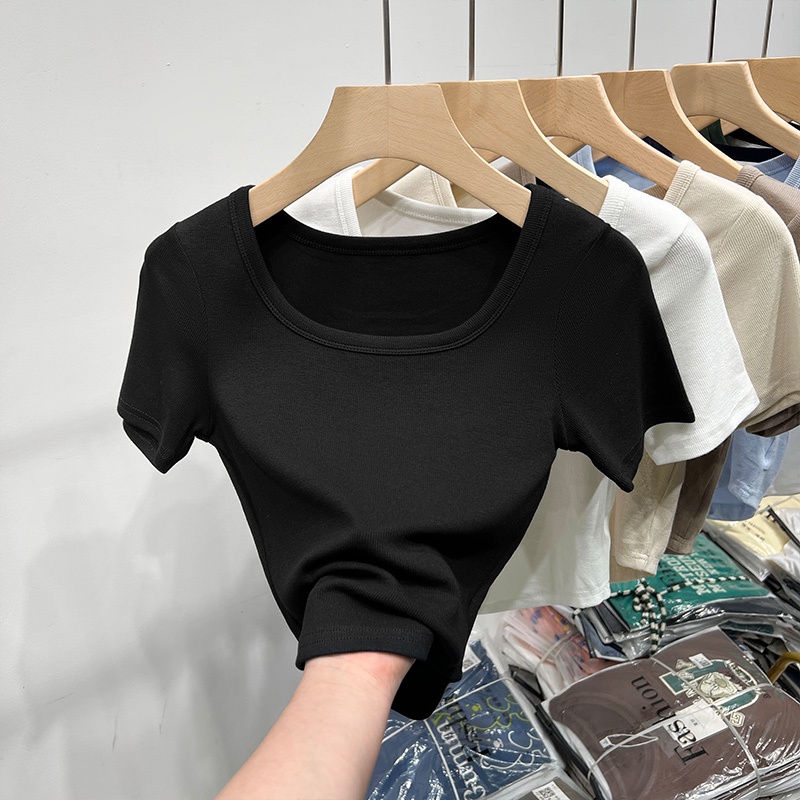 Áo Thun Lửng Cổ Vuông Tay Ngắn Thời Trang Dành Cho Nữ