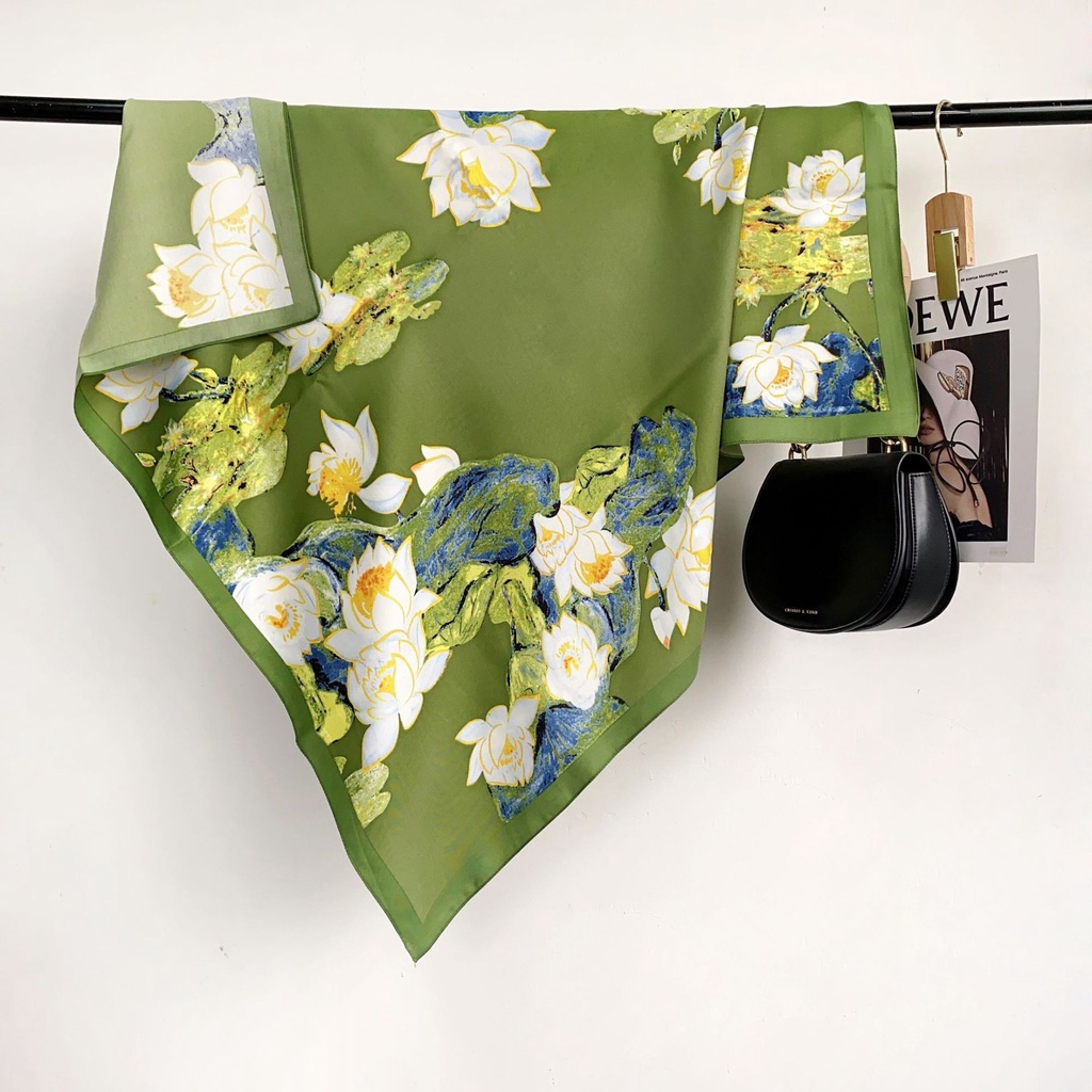 Khăn Choàng Cổ Hình Vuông Cỡ Lớn Bằng Lụa Mềm Mại In Họa Tiết Nghệ Thuật Thời Trang Chống Nắng Dễ Phối Đồ