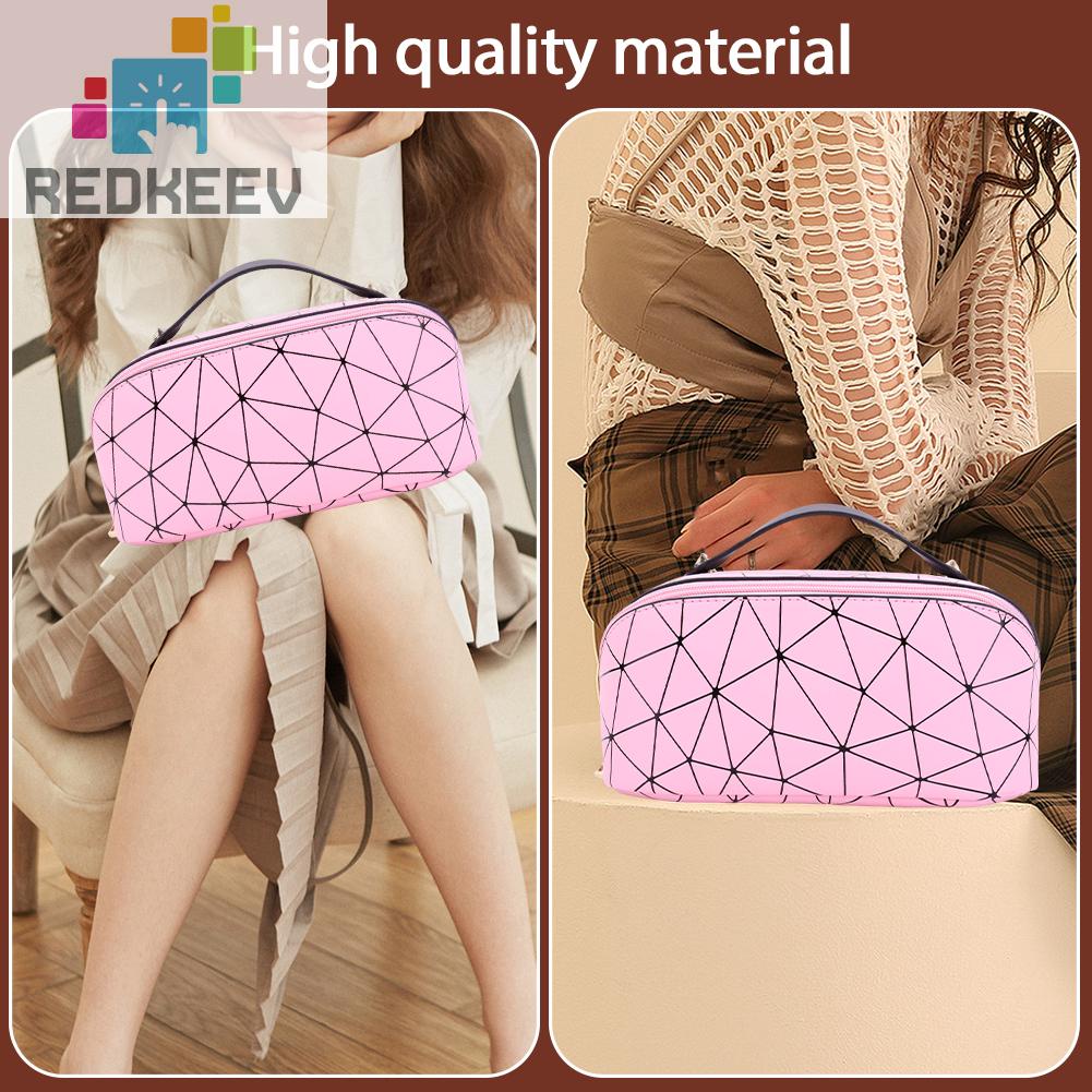 Túi Da PU Đựng Mỹ Phẩm Đa Năng Họa Tiết Lưới Hình Thoi