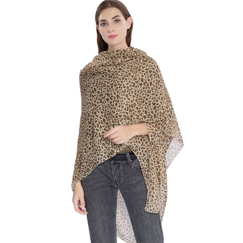 Khăn Choàng 1.9m Chất Liệu Chiffon Họa Tiết Da Báo Đa Chức Năng