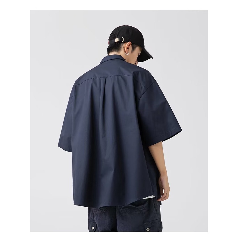 Áo Sơ Mi Tay Ngắn Màu Sắc Đơn Giản Phong Cách Retro Dành Cho Nam