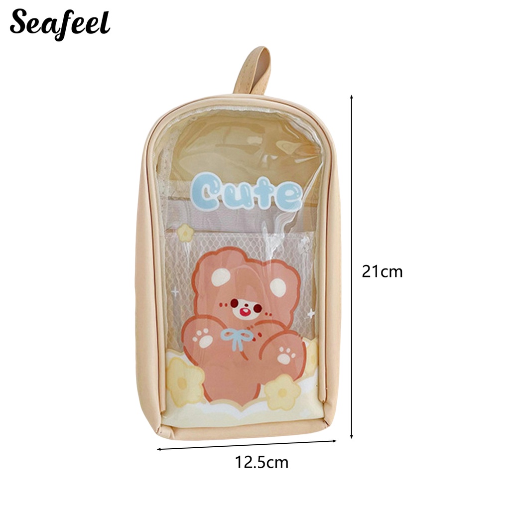 Túi Đựng Thước Kẻ Trong Suốt Chống Nước In Họa Tiết Thỏ / Gấu Có Dây Đeo