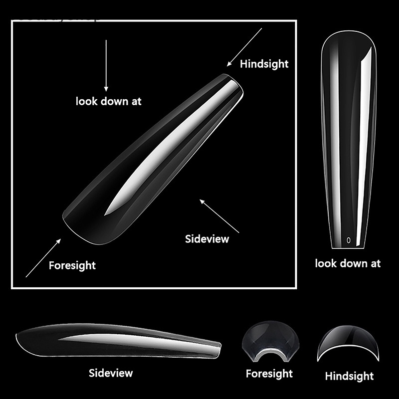 Bộ 240 Móng Tay Giả Siêu Dài Bằng acrylic Trong Suốt Dùng Nối Móng Mới