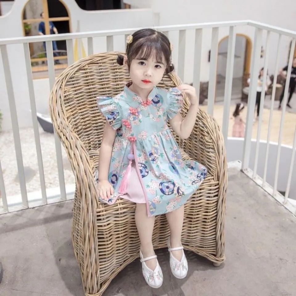 Đầm Sườn Xám Công Chúa Phong Cách Trung Hoa Cổ Điển Mẫu Mới 2023 Thời Trang Mùa Hè Cho Bé Gái