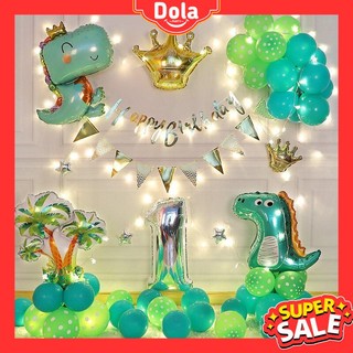 Set bong bóng trang trí sinh nhật chủ đề khủng long cho bé, tặng kèm bơm bóng và băng keo