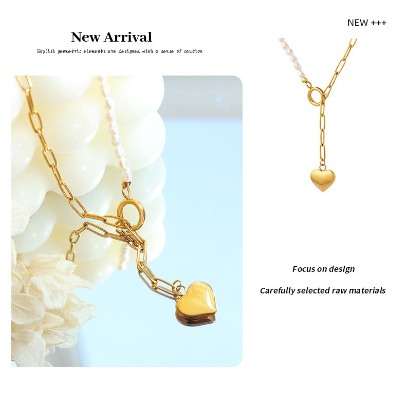 Vòng cổ Mặt Hình Trái Tim Đính Ngọc Trai Tự Nhiên Phong Cách Âu Mỹ Thời Trang