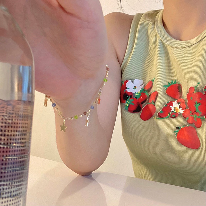 Vòng Tay Chuỗi Hạt Pha Lê Hình Ngôi Sao Năm Cánh Màu Sắc Ngọt Ngào