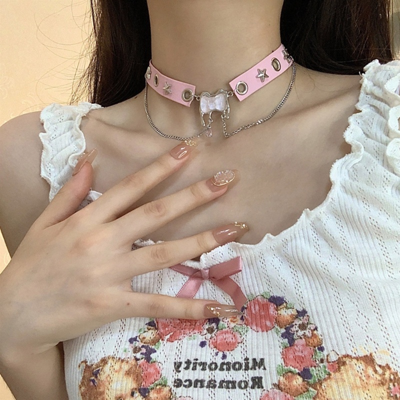 Vòng cổ Da Hai Lớp Mặt Chữ O Đính Đá Thời Trang Cho Nữ