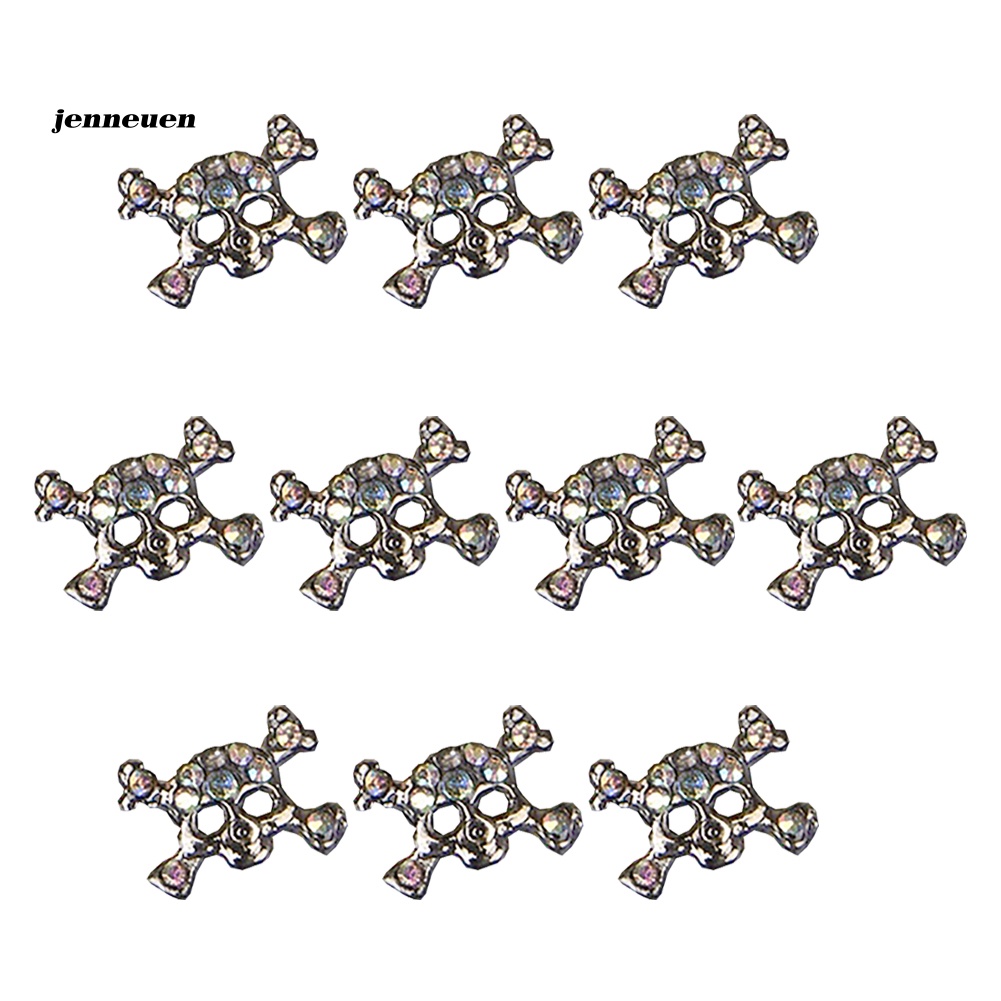 Set 10 Hộp Phụ Kiện Trang Trí Móng Nghệ Thuật Hình Đầu Lâu 3D Bằng Hợp Kim Thời Trang