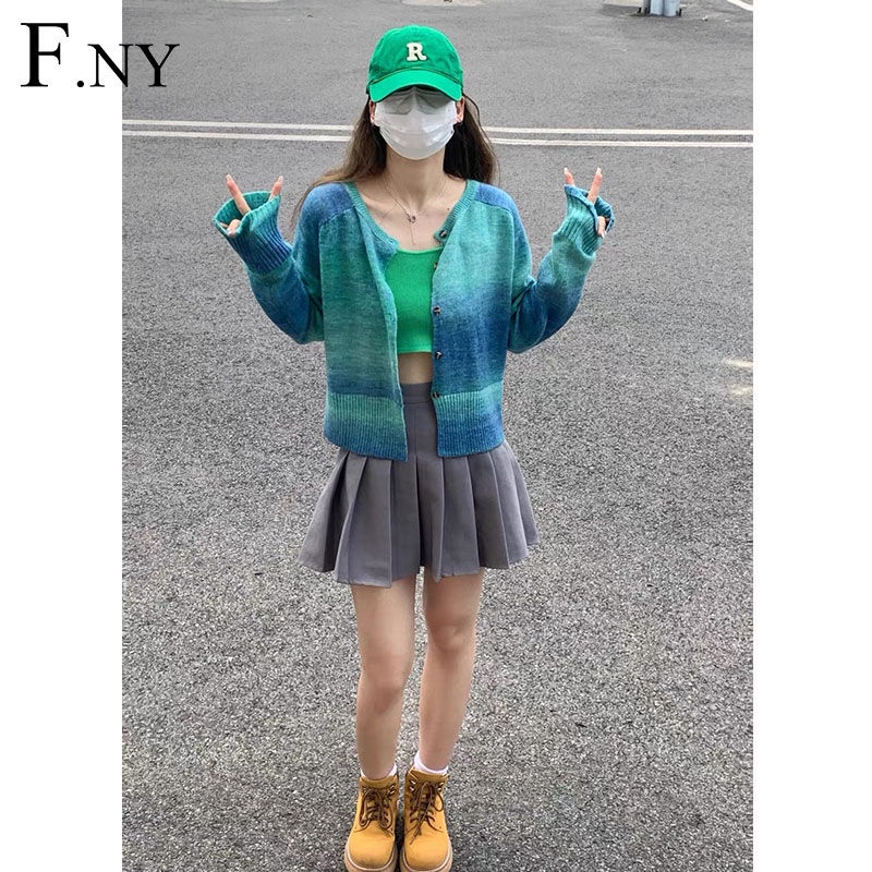 Áo Khoác Cardigan Dệt Kim Mỏng Tay Dài Nhuộm Màu Kiểu Retro Mỹ Xinh Xắn Cho Nữ