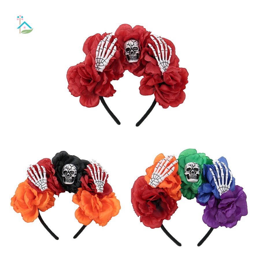 Băng Đô Hóa Trang Halloween Hình Đầu Lâu Hoa Hồng Cho Nữ