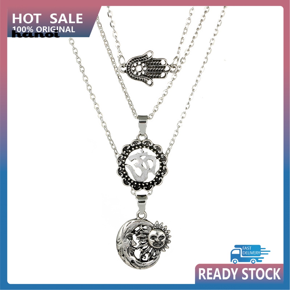 Vòng cổ NhiềU LớP HìNh BàN Tay Fatima MặT Trăng Ngôi Sao ThờI Trang Cho Nữ