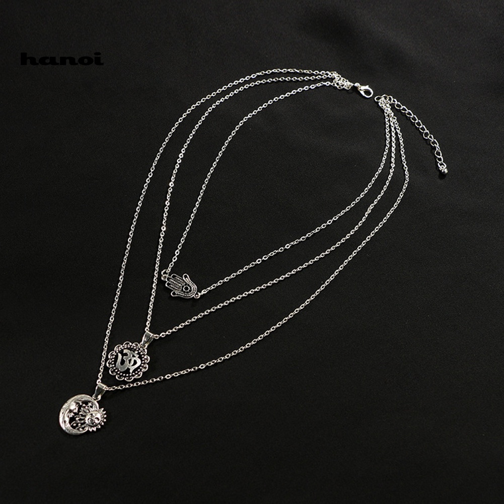 Vòng cổ NhiềU LớP HìNh BàN Tay Fatima MặT Trăng Ngôi Sao ThờI Trang Cho Nữ