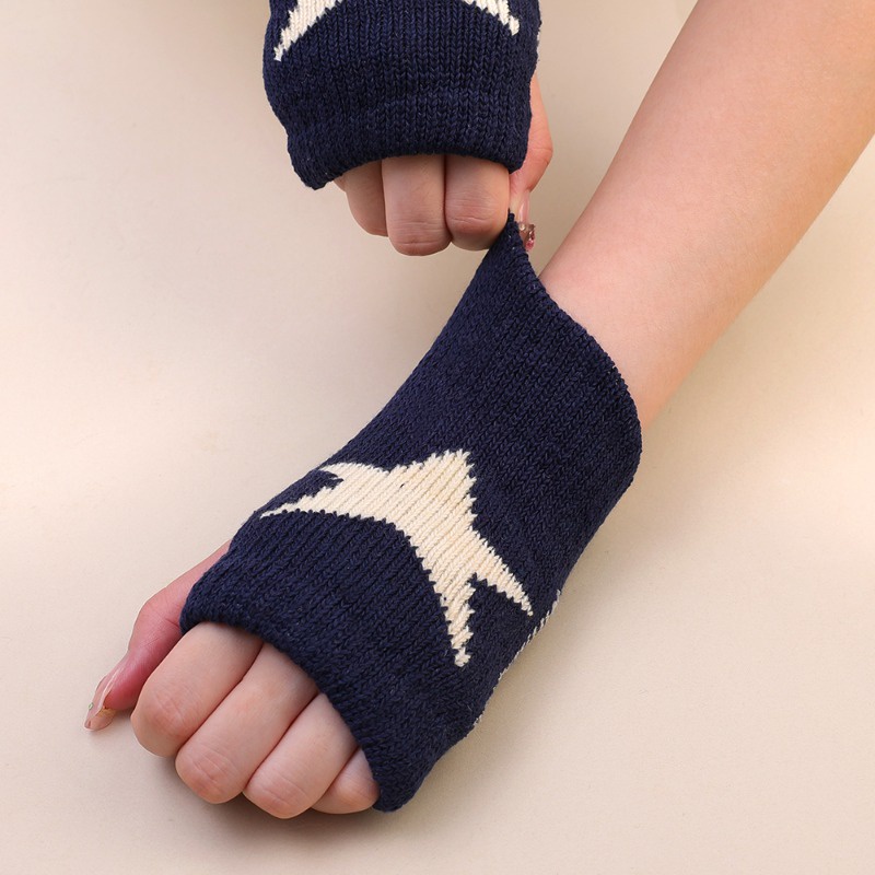 Găng Tay Dệt Kim Hở Ngón Hình Ngôi Sao Năm Cánh Co Giãn Ấm Áp Mùa Đông unisex