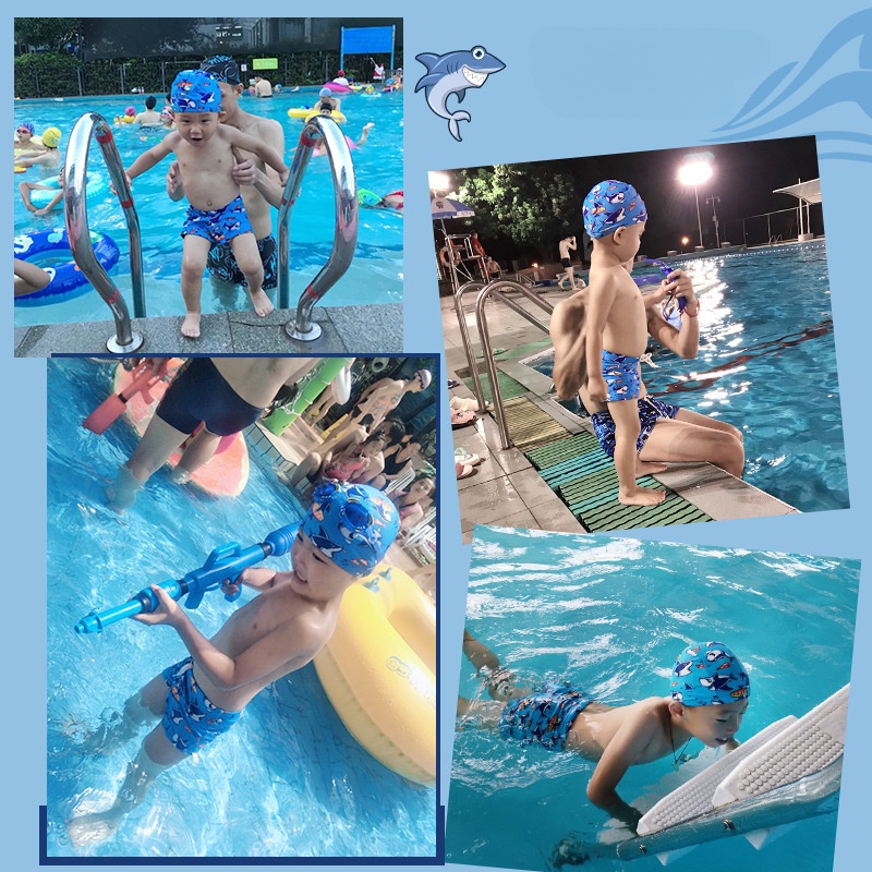 Quần Bơi Bé Trai Và Mũ Bơi Đồ Bơi Bé Trai 10-30kg Họa Hình Cá Mập Dễ Thương Chất Thun Co Dãn Cao Cấp Mùa