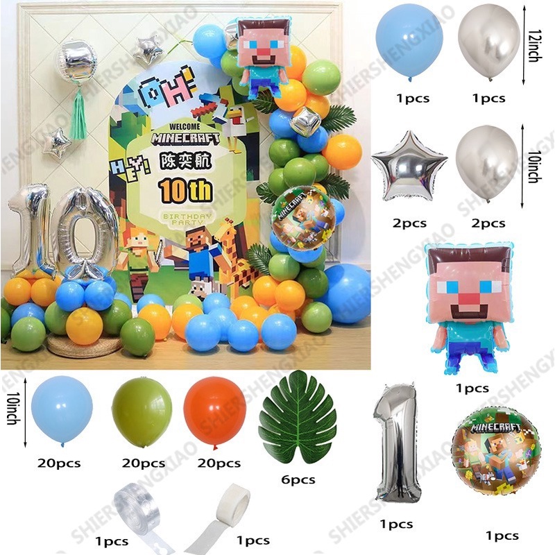 Set 77 Bong Bóng Màng Nhôm Chủ Đề Minecraft Trang Trí Tiệc Sinh Nhật Cho Bé Trai