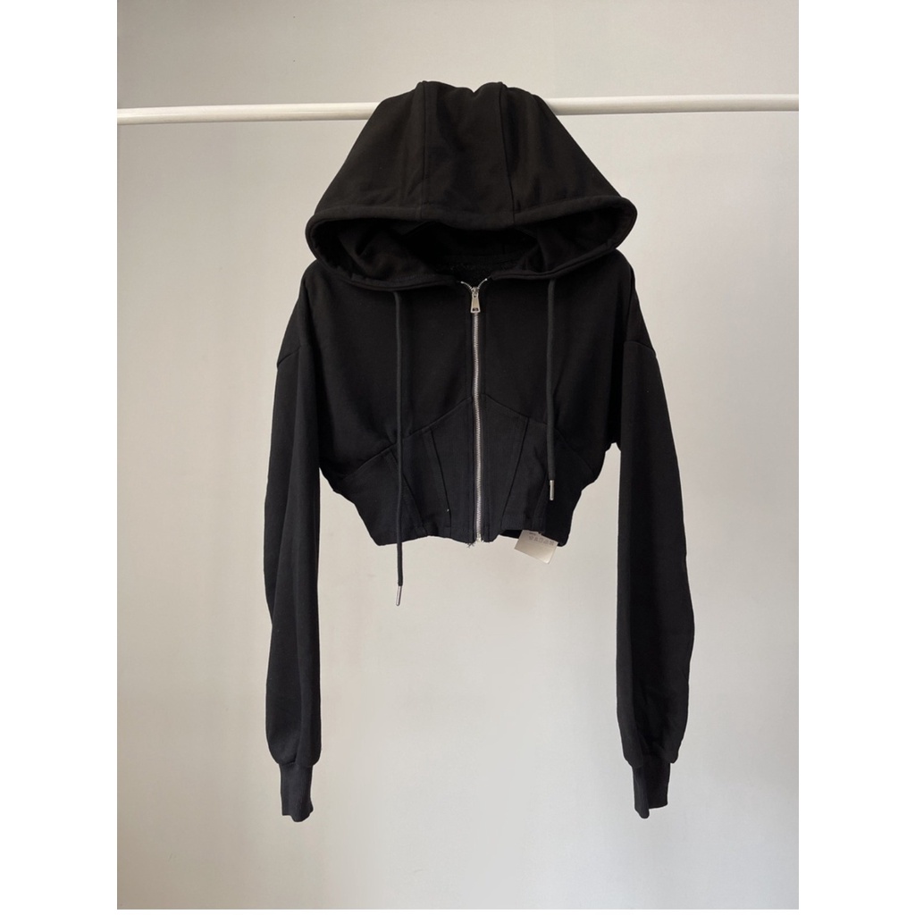 Áo Hoodie Màu Trơn Siêu Ngắn Eo Hẹp Phong Cách Âu Mỹ Cổ Điển Cho Nữ