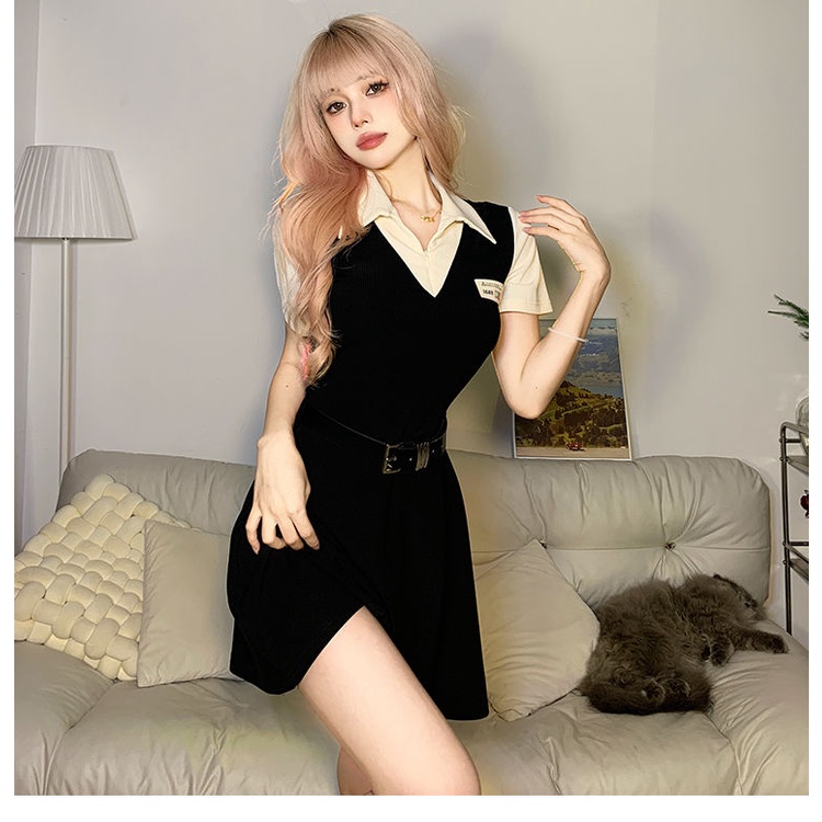 Đầm Chữ A Ngắn Tay Phong Cách Preppy Mỹ Quyến Rũ Cho Nữ