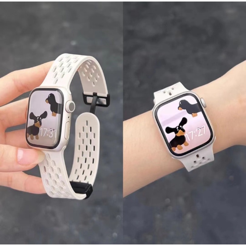 Dây Đeo silicone Thoáng Khí Có Nam Châm Cho iWatch Ultra 49mm 45mm 44mm 42mm 41mm 40mm 38mm 8 7 6 5 se 4 3