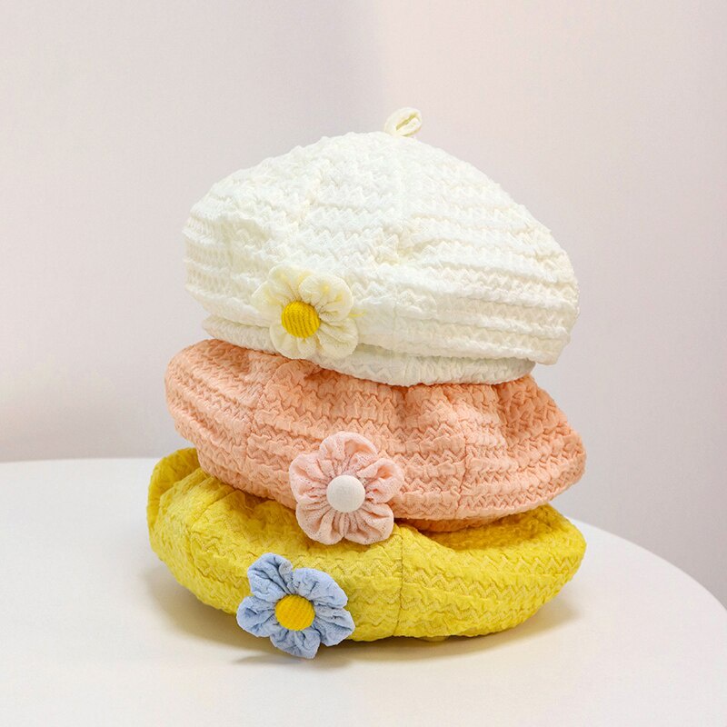 Mũ Beret Mềm Thoáng Khí Đính Hoa Dễ Thương Cho Bé Gái 4-15 Tháng Tuổi