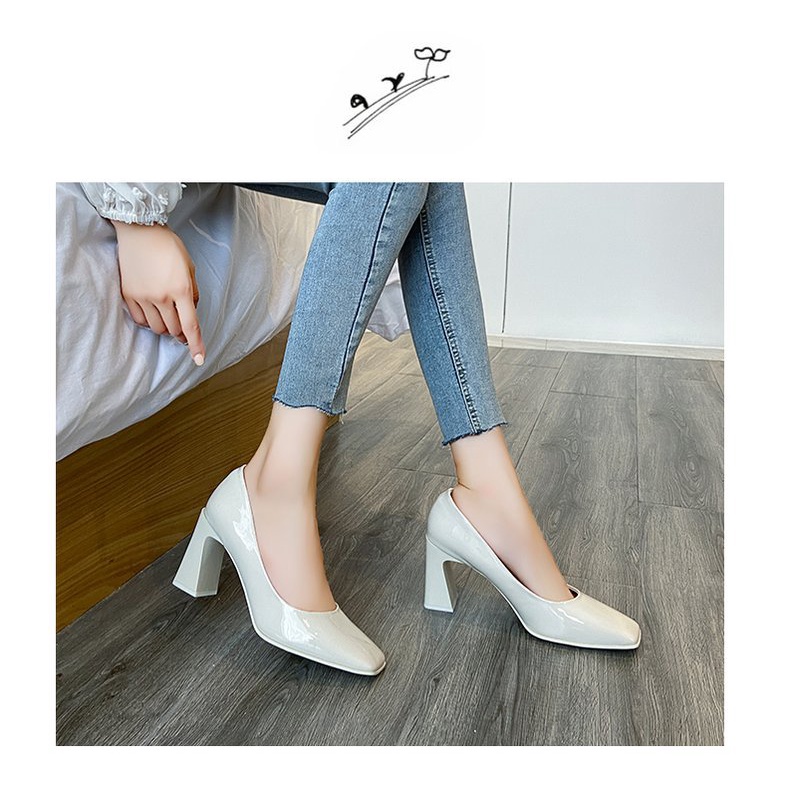 Giày Cao Gót Mary Jane Da Bóng Mũi Vuông Phong Cách Hàn Quốc 2023 Cho Nữ