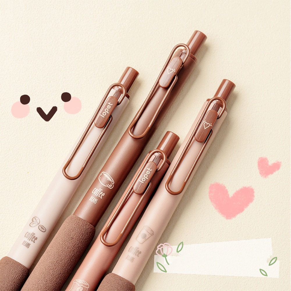 Bút Gel Bấm LOPET COFFEE Mực Đen Ngòi 0.5mm Phù Hợp Viết Sổ Calligraphy, Mực đều viết siêu êm