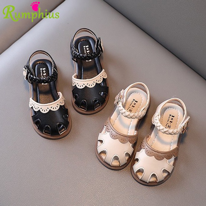 Rumphius Xăng đan Da Đế Mềm Chống Va Chạm Phong Cách Vintage Cho Bé Gái Size 21-30