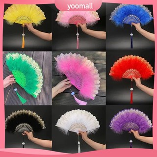 Quạt Xếp Cầm Tay Bằng Nhựa Siêu Nhẹ Phối Lông Vũ Màu Sắc Sống Động Thoải Mái