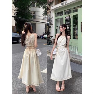 váy đi biển váy 2 dây dáng dài váy xuông Đầm Hai Dây Cổ Yếm Thiết Kế Khoét Rỗng Cho Nữ