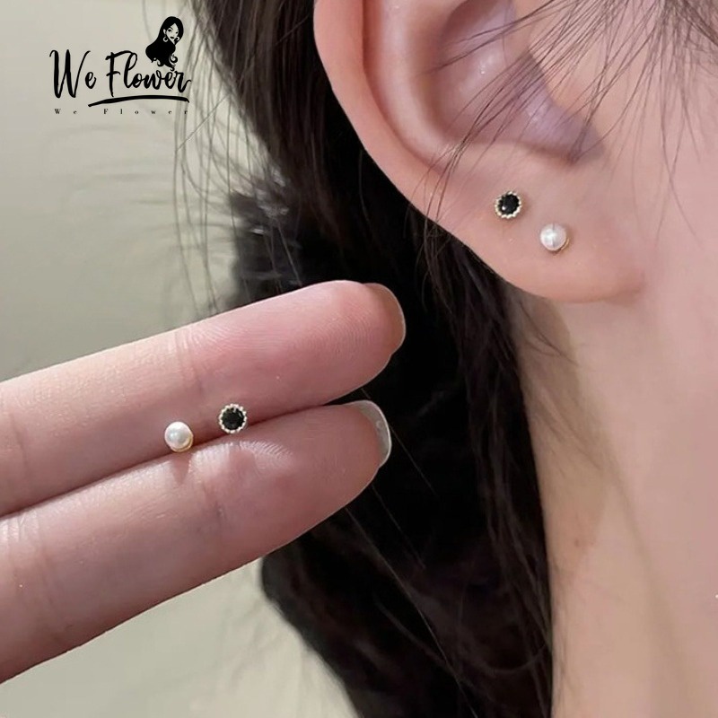 We Flower Set 4 Khuyên Tai Bạc S925 Đính Hạt Ngọc Trai Nhân Tạo Màu Đen Không Gây Dị Ứng Thời Trang Cho Nữ