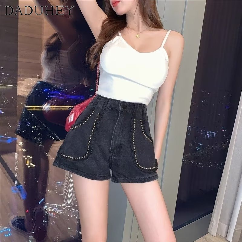 Quần short denim DADUHEY ống rộng lưng cao mỏng nhẹ thời trang đường phố Mỹ mới/ size lớn