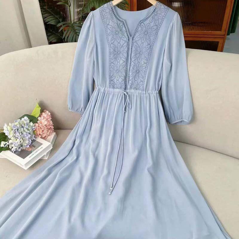 Đầm Voan Trắng Dáng Rộng Thêu Họa Tiết Thời Trang Mùa Hè 2023 Chất Lượng Cao