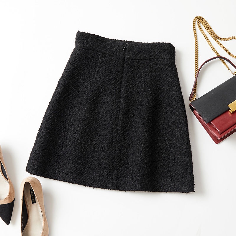 Chân Váy Len Ngắn Dáng Chữ A Lưng Cao Màu Trơn Đính Đá Thời Trang Mới Cho Nữ