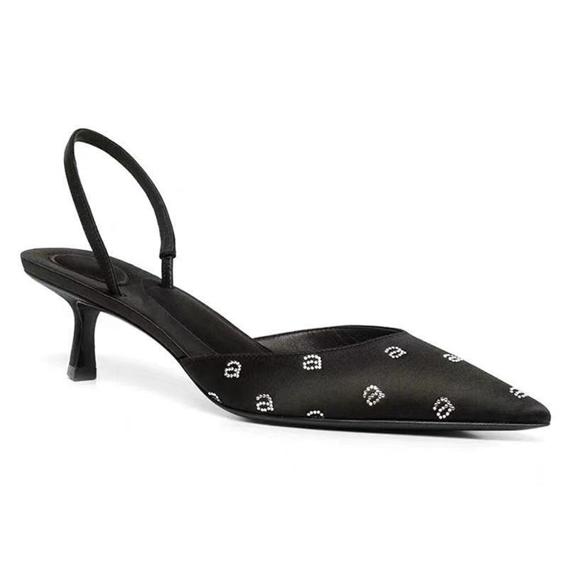 Sandal Cao Gót Mũi Nhọn Dây Hở Lưng Đính Đá Màu Hồng Phong Cách Mới Mùa Hè Dành Cho Bạn Nữ