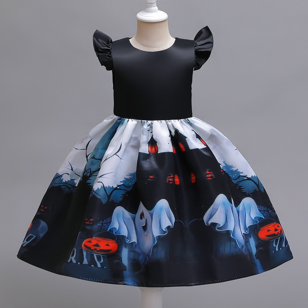 Đầm Công Chúa Hóa Trang Halloween Kèm Băng Đô Xinh Xắn Cho Bé Gái