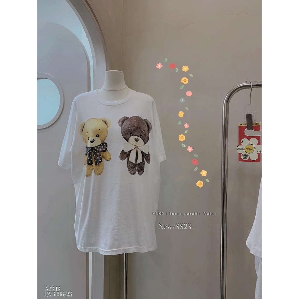 Áo u.k 2 đầu gấu đeo nơ 2 mặt