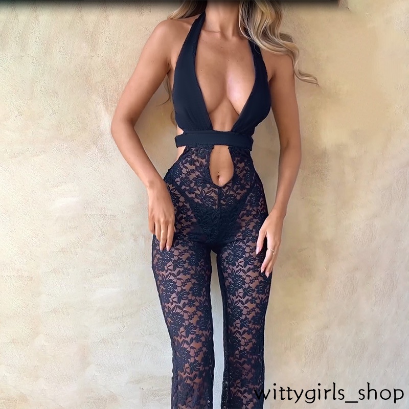 Cửa Hàng Wittygirls_ Shop | Áo Liền Quần Hai Dây Phối Ren Xuyên Thấu Gợi Cảm Cho Nữ