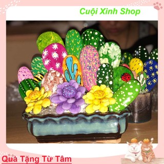 Chậu xương rồng làm từ đá cuội siêu cute quà tặng HandMade