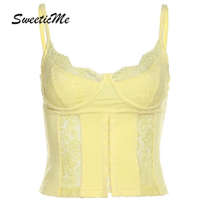 Áo Tank Top Hai Dây Phối Ren Hở Lưng Màu Trơn Thời Trang Mới 2023 Dành Cho Nữ