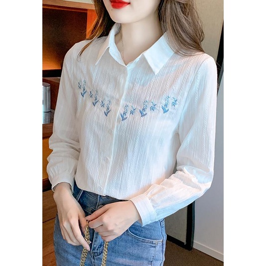 Áo sơ mi nữ/Áo Sơ Mi Nữ Tay Dài Thêu Hoa Lily Phong Cách Mới Mùa Thu 2023 JQA9/Áo Sơ Mi Cách Điệu Hàn Quốc/áo sơ mi công sở nữ áo kiểu/Áo Sơ Mi Trắng Nữ/áo sơ mi nữ dài tay/Vải lanh