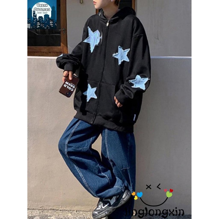 Áo Hoodie Tay Dài Có Khóa Kéo In Họa Tiết Ngôi Sao Linglongxi2 Cho Nữ